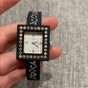 Suzanne Somers Black and Silver Crystal Watch